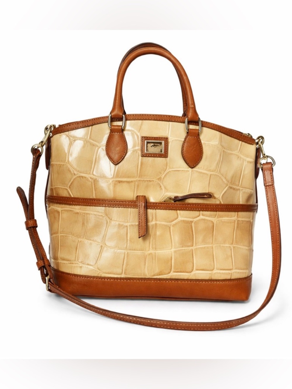 Dooney & Bourke Tan and Brown Croc Embossed Bag Satchel Purse